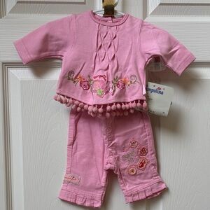 Pampolina Pink Tunic with Embroidery with matching corduroy pants
